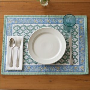 Set of 6 Pomegranate Inc. Linen Placemats | Floral Block Print Design